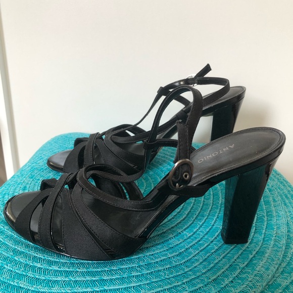 Antonio Melani Black Satin Dress Sandal Size 9M - Picture 1 of 4